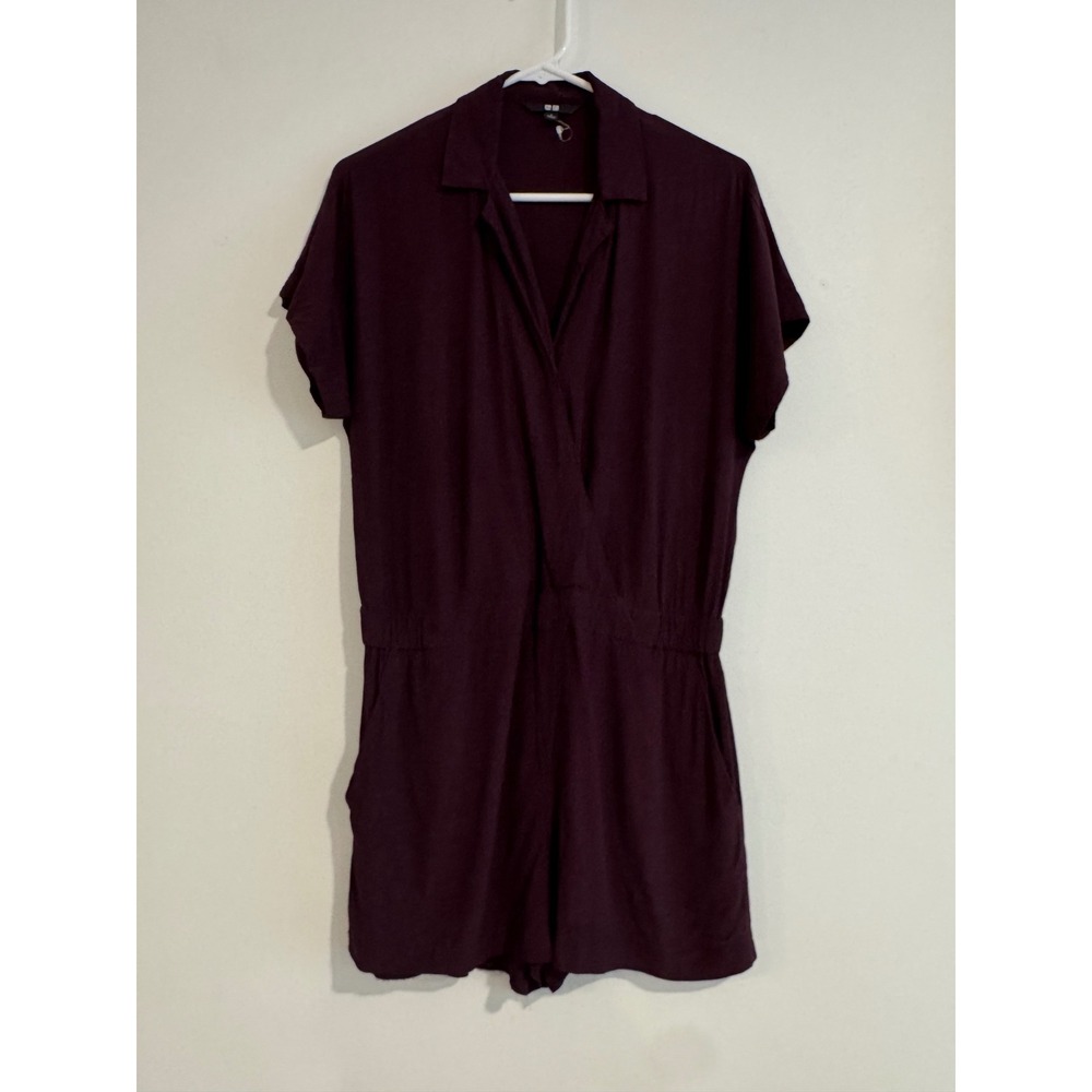 Uniqlo Wrap Front Short Sleeve Romper Womens Small Purple Elastic Waist Pockets